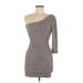 Symphony Casual Dress - Bodycon One Shoulder 3/4 sleeves: Gray Dresses - Women's Size Medium