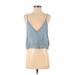 Amuse Society Sleeveless Blouse: Blue Print Tops - Women's Size Small