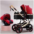 Stroller Baby Stroller High View 3 in 1 Baby Stroller Carriage - Pink, Reversible Bassinet with Mosquito Net & Foot Cover - Infant Pram Pushchair for Newborns