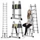 16.5Ft Aluminium Telescopic Ladder 5M (2.5M+2.5M), A-Frame Step Extension Portable Straight Ladders 16 Rungs for Outdoor Indoor Home Loft Office Garden