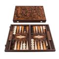 Manopoulos Californian Walnut Burl Luxury Backgammon Set with side racks & accessories - 19 inch x 12 inch (48cm x 30cm) Closed) – Classic Strategy Board game – Suitable for serious players