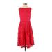 Donna Morgan Cocktail Dress - A-Line Crew Neck Sleeveless: Red Print Dresses - Women's Size 2