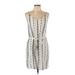 As U Wish Casual Dress - Mini V-Neck Sleeveless: Ivory Print Dresses - Women's Size Large