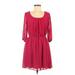 I.N. San Francisco Casual Dress - A-Line Scoop Neck 3/4 sleeves: Burgundy Print Dresses - Women's Size Medium