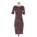 Lularoe Casual Dress - Sheath Crew Neck Short sleeves: Burgundy Floral Dresses - Women's Size Small