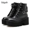 Gdgydh Neue Sexy Kette Frauen Leder Herbst Stiefel Block Ferse Gothic Schwarz Punk Stil Plattform Schuhe Weibliche Schuhe Hohe Qualität