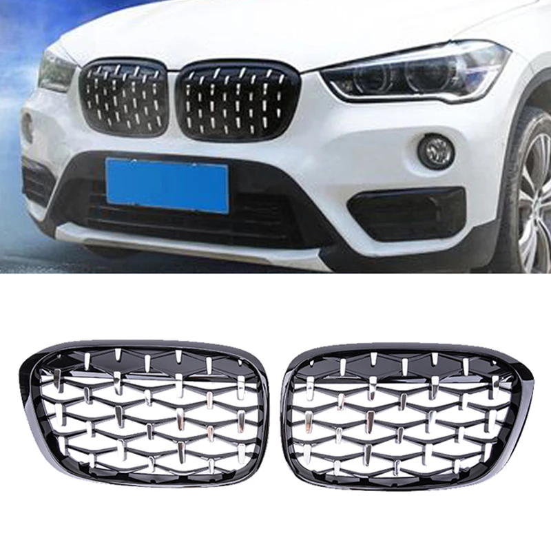 Per BMW X1 F48 F49 auto Diamond anteriore rene griglia Racing Grill 16-19 nero lucido griglie accessori griglie griglie Car Styling griglie