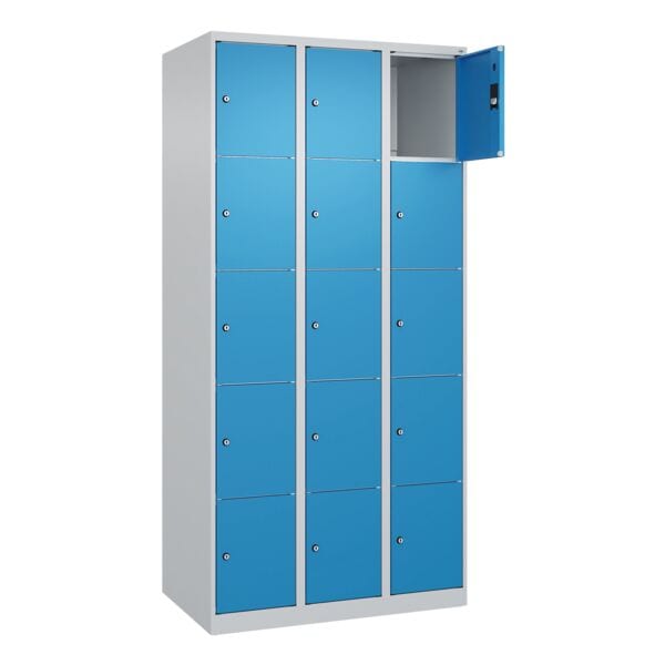 CP Schließfachschrank »Classic Plus Korpus lichtgrau« 3x5 Fächer blau, 90x185x50 cm