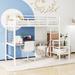 Full Size Loft Bed with Desk & Metal Grid, Space Saving Metal Loft Bed Frame w/ Storage Stairs & Wardrobe for Kids Teens, White