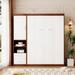 Full Size Industrial Style Murphy Bed with Metal Bed Frame, Space-Saving Design Wall Bed with Cabinet & Shelf & 2 Drawers, White