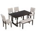 6 Piece Dining Set - 60'' Rectangular Dining Table with 4 Upholstered Chairs and Bench