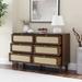 Grondin Mid-Century Modern Boho Style 6 Rattan Drawers Double Dresser with MDF Frame and Solid Wood Legs,