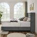 Gray King Platform Bed with Button Headboard and Wood Slat Support