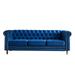 Deep Button Tufted Straight Row Sofa, Blue Chesterfield Velvet Sofa with Nailheads Rolled Armrest and Removable Seat Cushions