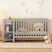 Convertible Crib Adjustble Height Kids Beds with Guardrails Table