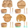 4pcs Bamboo Plate Sets Baby Feeding Bowl Wooden Kids Feeding Supplies Spoon Fork for Baby Tableware