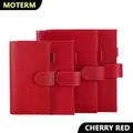 Moterm Firm Pebbled Grain Leather Cherry Red Color Genuine Cowhide Planner Rings Notebook Cover