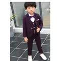 Flower Boys Blazer+Vest+Pants+Tie 4Pcs Set Children Formal Purple Dress Suit Kids Wedding Party