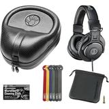 Audio-Technica ATH-M30x Closed-Back Monitor Headphones Black + Slappa Full Sized HardBody PRO Headphone Case SL-HP-07 + Cable Ties + TheImagingWorld Cloth