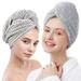 Bamboo Hair Towel Wrap 2 Pack Microfiber Hair Drying Shower Turban with Buttons Super Absorbent Quick Dry Hair Towels for Curly Long Thick Hair Rapid Dry Head Towel Wrap for Women Anti Frizz