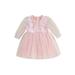 HOANSELAY Baby Girl Tutu Tulle Dress Toddler Elegant Long Sleeve Feather Trim Mini Dress Princess Party Dress