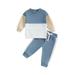 Suanret Newborn Baby Boys Pants Set Contrast Color Sweatshirt Elastic Waist Pants Outfits Clothes Blue 12-18 Months