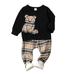 12 Months Toddler Baby Boys Clothes Baby Boys Outfits 12-18 Months Baby Boys Long Sleeve Round Neckline Bear Print Top Plaid Pants 2PCS Set Black
