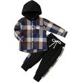 Baozhu Kid Toddler Boy Clothes Flannel Plaid Hoodied Tops +Casual Pants Boys Fall Winter Outfits 1-5 Years