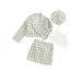 Qtinghua 4Pcs Toddler Baby Girls Fall Outfits Long Sleeve Plaids Jacket Coat+Vest+Mini Skirt+Beret Hat Set Khaki 3-4 Years