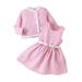 Qtinghua 2Pcs Toddler Baby Girls Fall Outfits Sleeveless Houndstooth Print Belted Dress+Long Sleeve Jacket Clothes Pink 4T