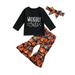 ZRBYWB Toddler Kids Boy Girl Clothes Outfit Pumpkin Letter Print Long Sleeve Top Pants Hairband 3 Piece Set Outfits Outfit Set