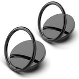 [2 Pack] Small Round Sparkling Cell Phone Ring Holder Stand 360 Degree Rotation and 180 Degree Adjustable Finger Ring Kickstand with Polished Metal Phone Grip (Black)