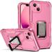 iPhone 14 Plus Case Heavy Duty Shockproof Full Body Protective Phone Cover Dual Layer Drop Hard PC Back Case Built in Ring Kickstand Case Support Magnetic Car Mount Pink