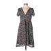 H&M Casual Dress - A-Line V-Neck Short sleeves: Black Floral Dresses - Women's Size 10