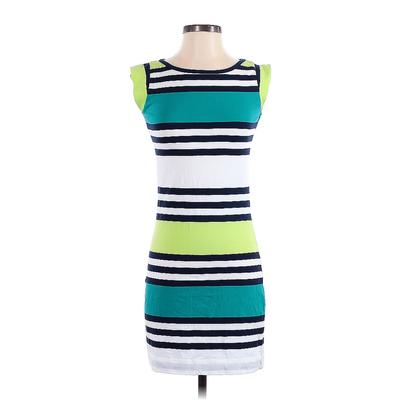 French Connection Casual Dress - Bodycon Crew Neck Sleeveless: Green Color Block Dresses - Women's Size 4