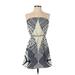 Velvet Heart Casual Dress - Mini Strapless Sleeveless: Blue Color Block Dresses - Women's Size X-Small