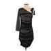 BCBGMAXAZRIA Cocktail Dress - Bodycon V Neck 3/4 sleeves: Black Print Dresses - Women's Size Small