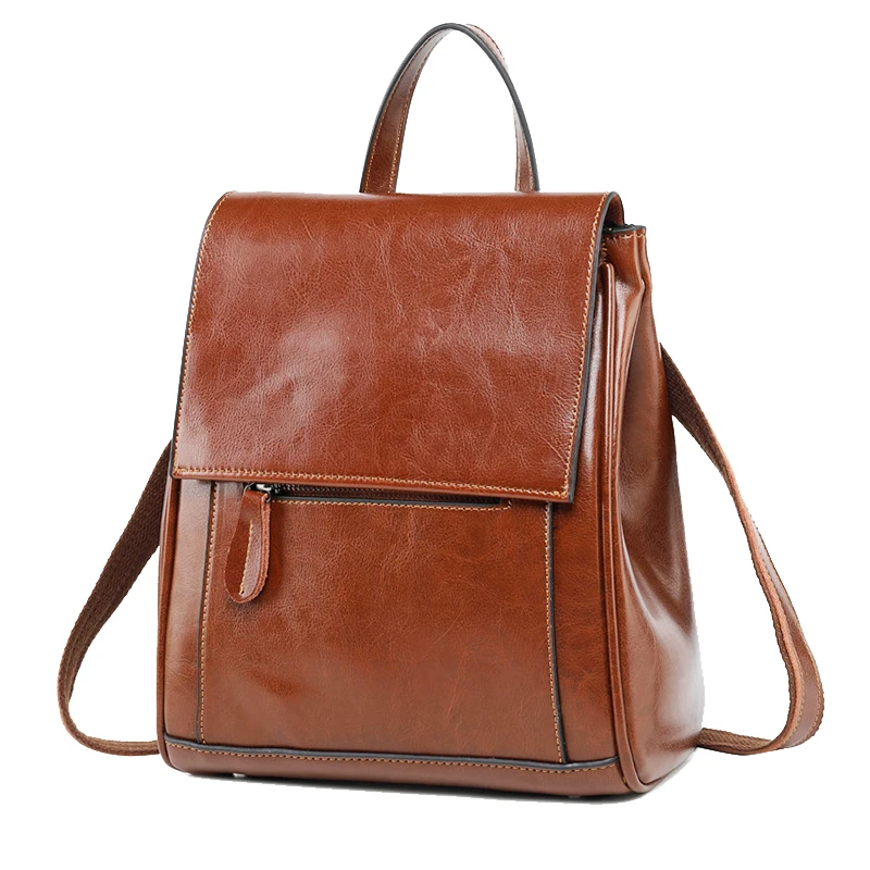 Cuir véritable femmes sac à dos bandoulière sacs à bandoulière école ordinateur portable mode rétro huile cire peau de vache femme messager sacs à dos