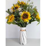 Primrue Sunflower in Faux Marble Silk Arrangement in Vase Silk in White/Yellow | 19 H x 15 W x 15 D in | Wayfair C82AC31D27F74157B286F9E276154E6D