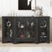 Winston Porter Nakirah Vintage-Inspired Glass Door Sideboard:Spacious Storage Handles,3 Adjustable Shelves Wood in Black | Wayfair