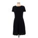 Ann Taylor LOFT Casual Dress - A-Line Crew Neck Short sleeves: Black Print Dresses - Women's Size 4