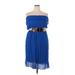 Check It Out Plus Casual Dress - Mini Strapless Sleeveless: Blue Print Dresses - Women's Size 2X