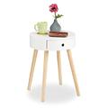 Relaxdays, weiß Beistelltisch rund, Schublade, skandinavisches Design, Couchtisch oder Nachttisch, HxØ: 52 x 40 cm, Holz, Standard