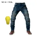 Motorcycle Riding Jeans Men Multi-Pockets Riding Pants with Knee Pads Casual Denim Trousers Solid