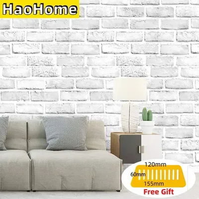 HaoHome Weiß/Grau Schälen und Stick Faux Ziegel Tapete Selbst Adhesive Kontakt Papier Bad Dekorative Tapeten Image