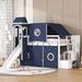 Twin Size Loft Bed with Tent and Tower for Kids, Pink/Blue Bed Tent Staircase Bed