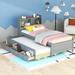 Twin Size Platform Bed Frame w/ Trundle Bed Frame and Drawers, Trundle Bed w/ USB Port & Bookcase Headboard for Kids, Grey