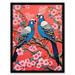 Cherry Blossom Exotic Birds Pink Blue Vibrant Blooming Branch Art Print Framed Poster Wall Decor 12x16 inch