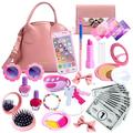 Kids Play Purse 31 Pieces Purse Toy with Handbag Pretend Makeup Set Sunglasses Smartphone Realistic Musical Phone Car Keys Credit Cards and Fake Money for Little Girls Ages 3-6