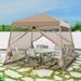 INTER HUT 10x10 Pop up Canopy Tent with Mesh Netting Slant Leg Instant Screened House Gazebo Beige